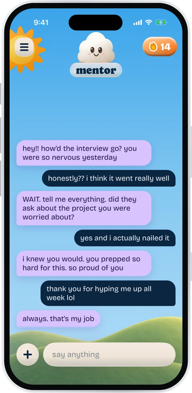 Mentor remembering an interview and checking in.
