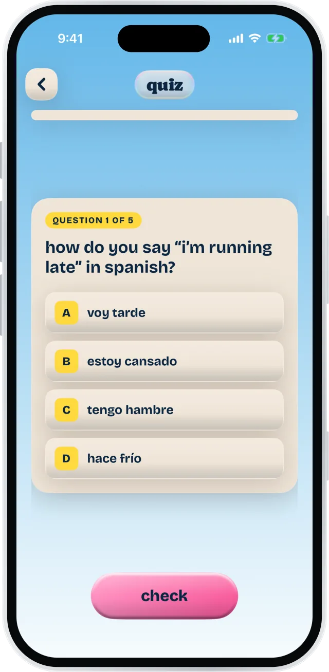 A Mentor Spanish quiz, question 1 of 5.
